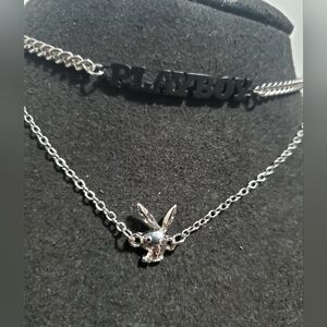 🆕️ NWOT PLAYBOY Silver Bunny Pendant & Logo Necklace, Set Of 2